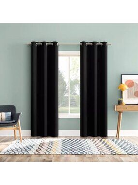 Sun Zero Tedrow Blackout 2 Grommet Solid Black Curtain Panel Set 37" x 63"